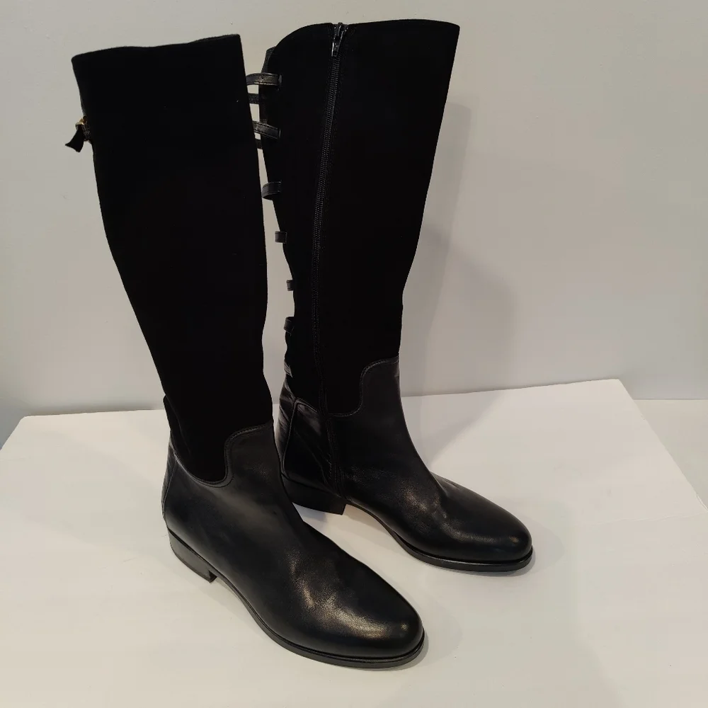 Heyraud Knee High Black Leather Boots